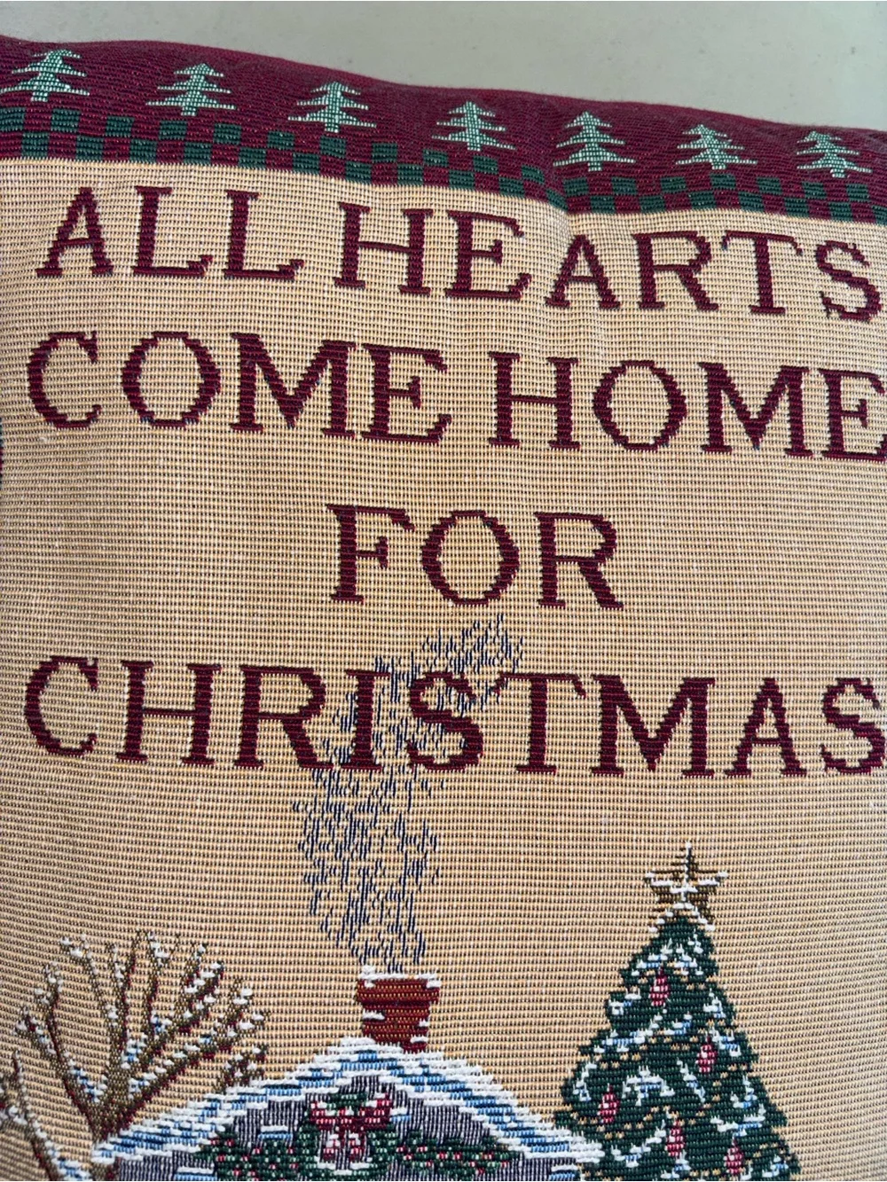 All Hearts Come Home for Christmas VTG Throw Pillow Tapestry